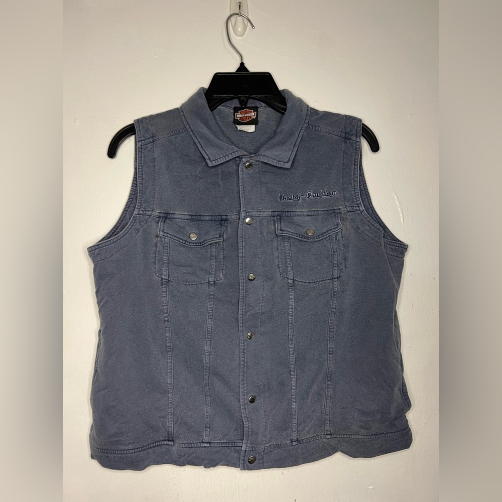 Harley-Davidson Blue Gray Sleeveless Denim Vest Y2K Vintage